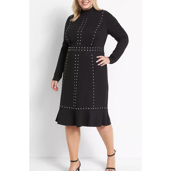 NWT Lane Bryant Black Studded Fit & Flare Midi Dress Sz 18 Romantic Gothic - Picture 8 of 9